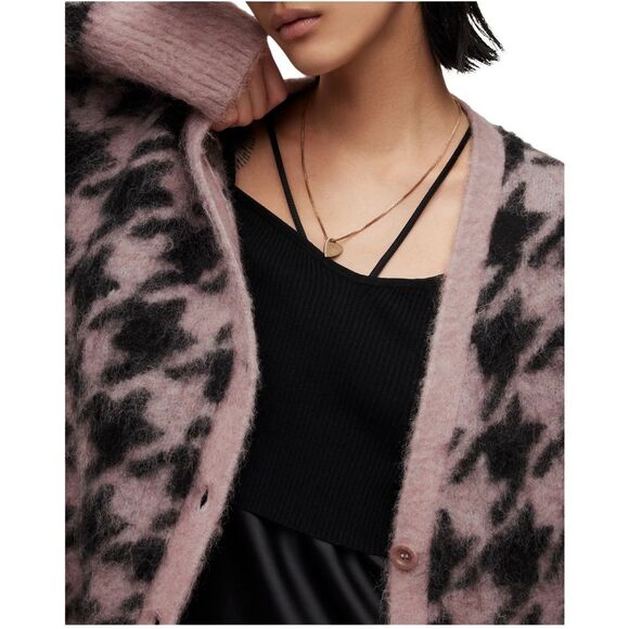 Allsaints Irma Houndstooth Cardigan Pink Small - Picture 4 of 16